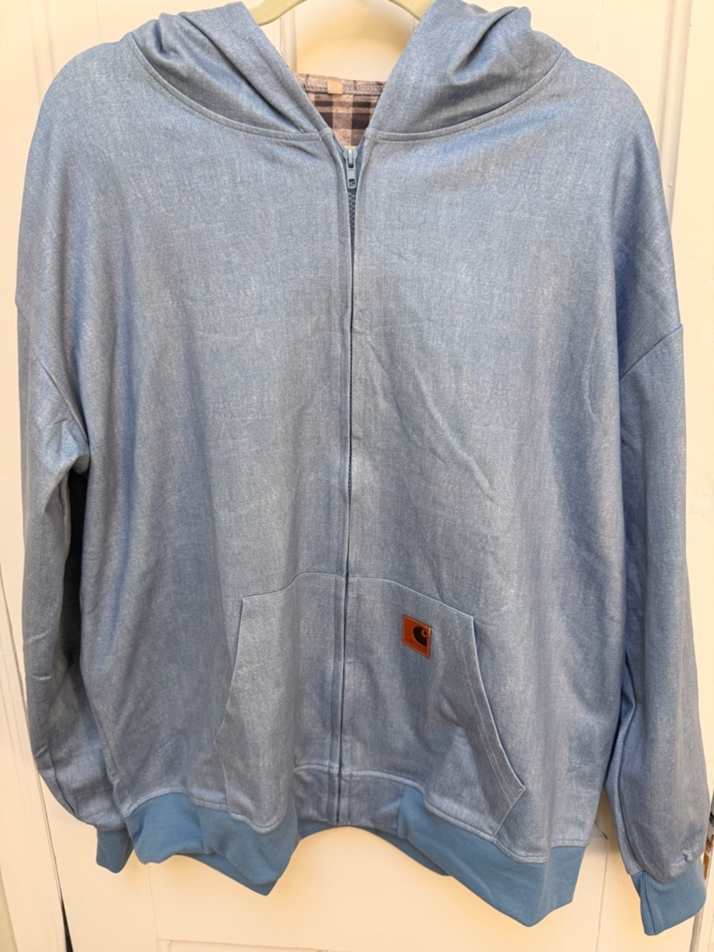 Carhartt Light Blue Full-Zip Hoodie with Kangaroo Pocket